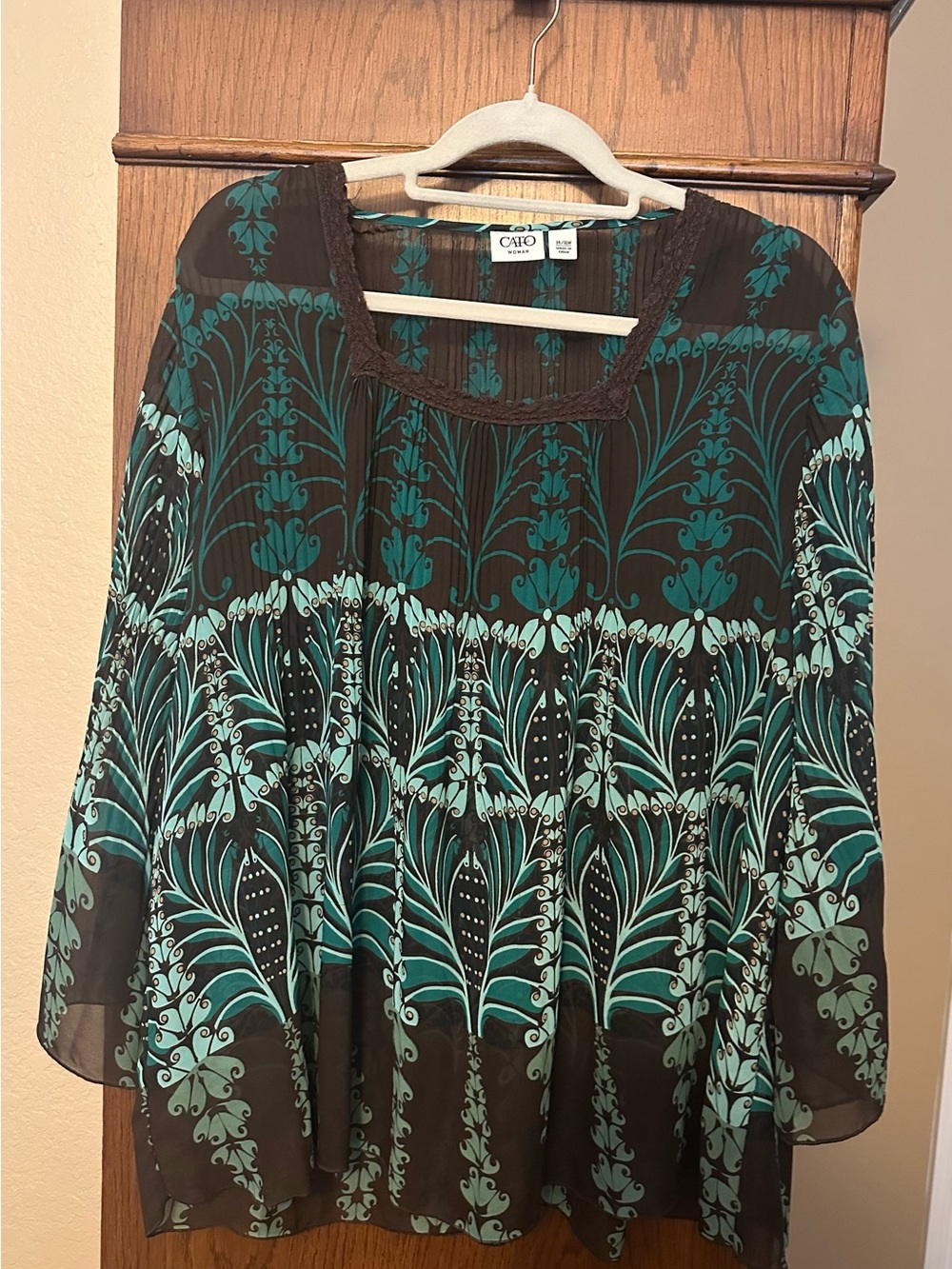 Cato Teal and Black Floral Sheer Boho Top